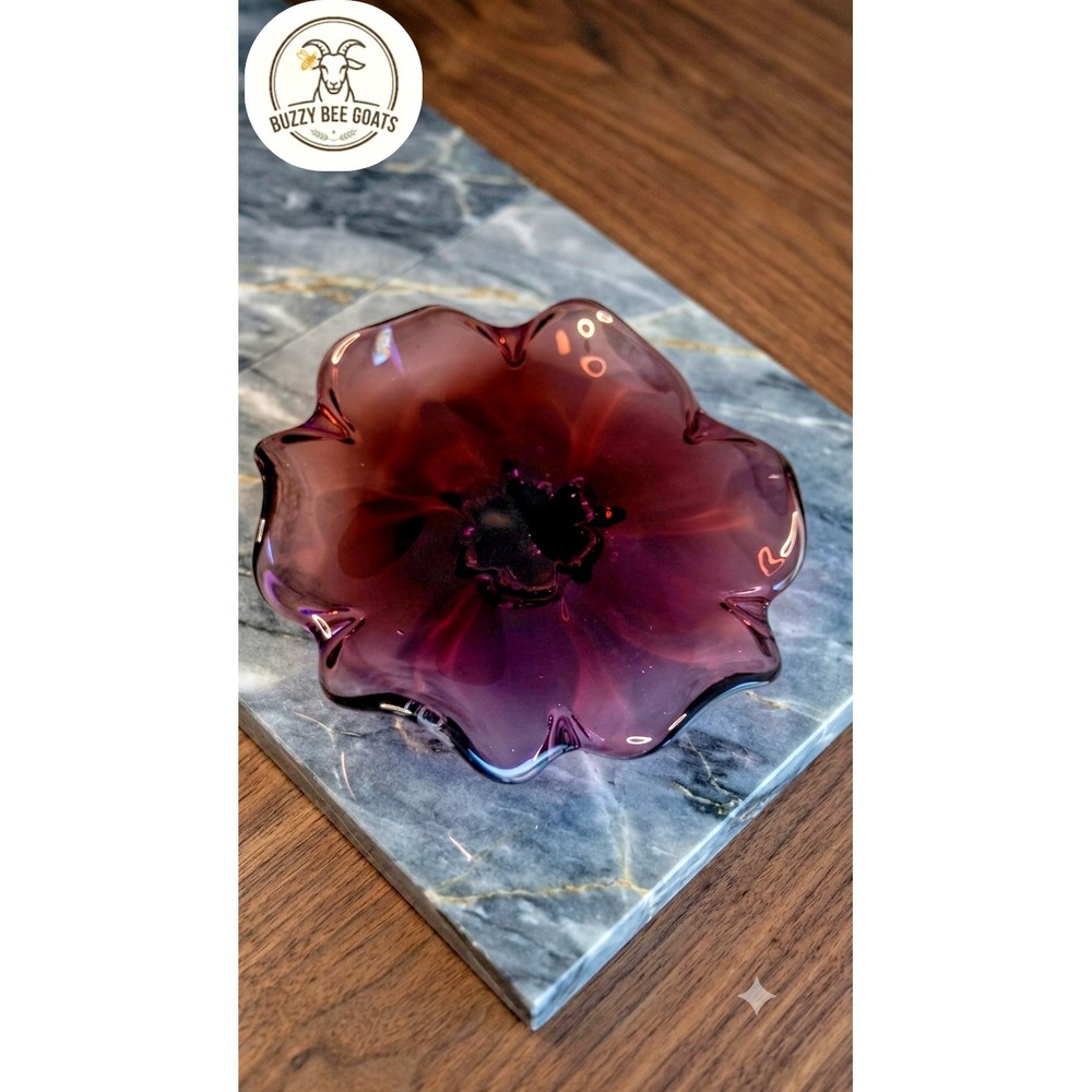 Hand-blown Art Glass Bowl RoyalGallery Amethyst Purple Flowerdesign Poland1999